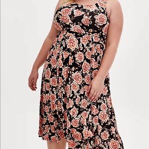 Torrid Black Soft Floral Crossback MIDI Dress NWOT